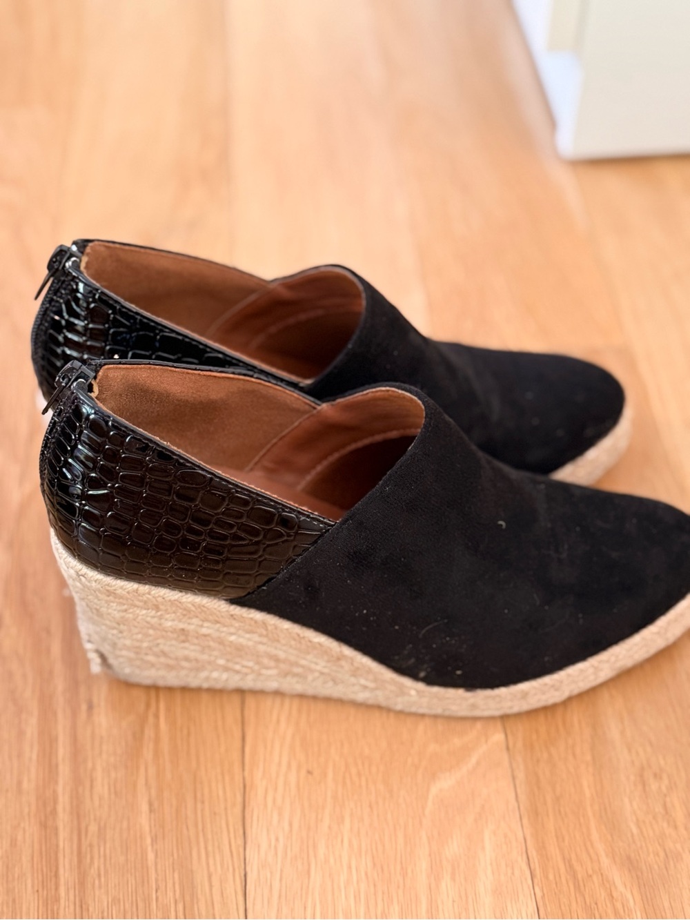 Black Wedge Espadrille Slip-On Booties